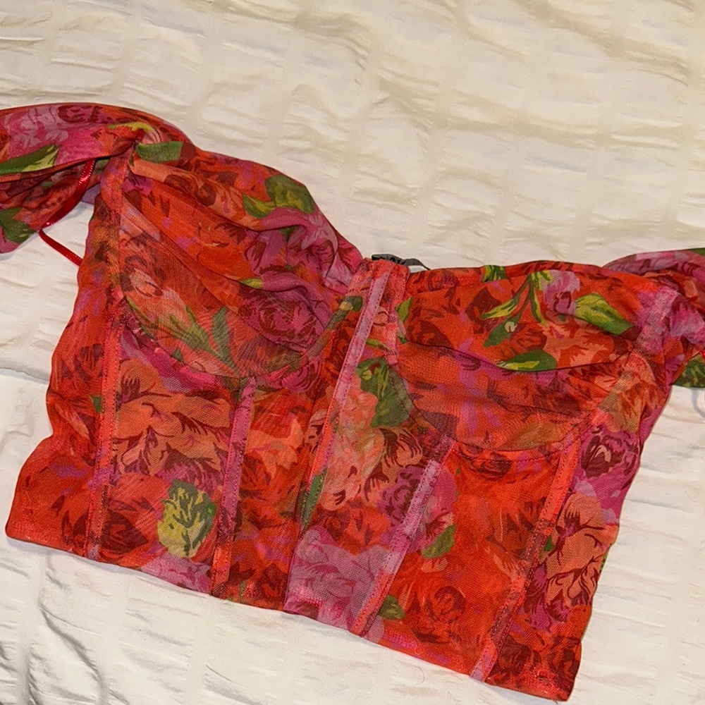 Zara Vibrant Floral Mesh Top